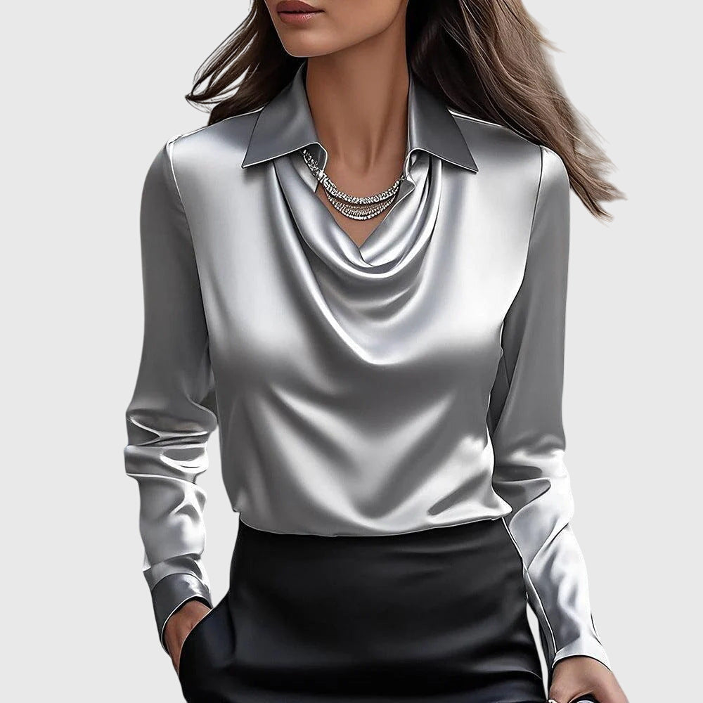 Brooklyn Pleated V-Neck Satin Blouse | Women&