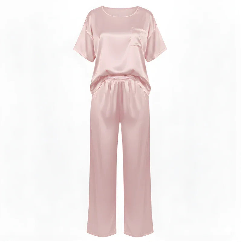 Loose Short-Sleeve Satin Women&
