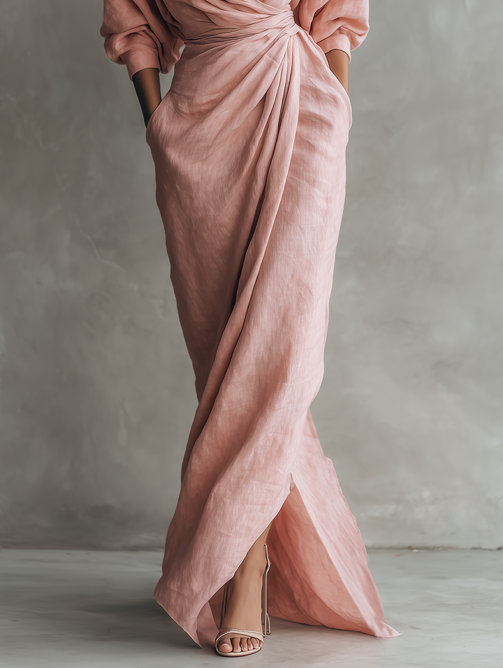 Priya V-Neck Linen Blend Relaxed Maxi Dress | Women&