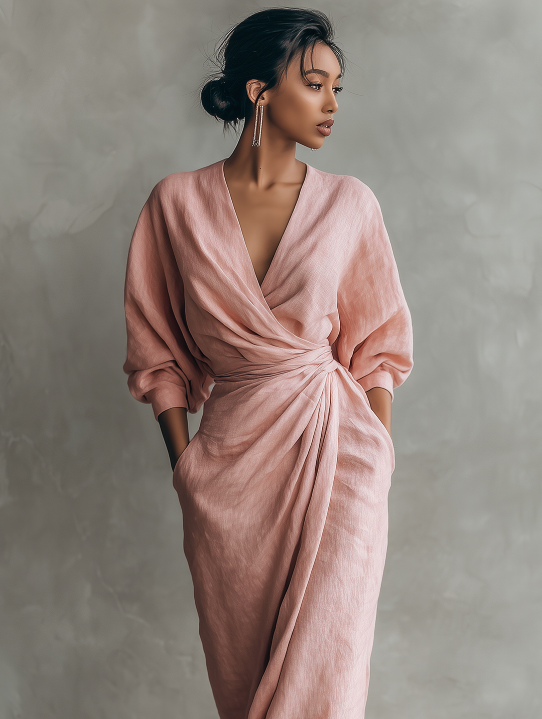 Priya V-Neck Linen Blend Relaxed Maxi Dress | Women&