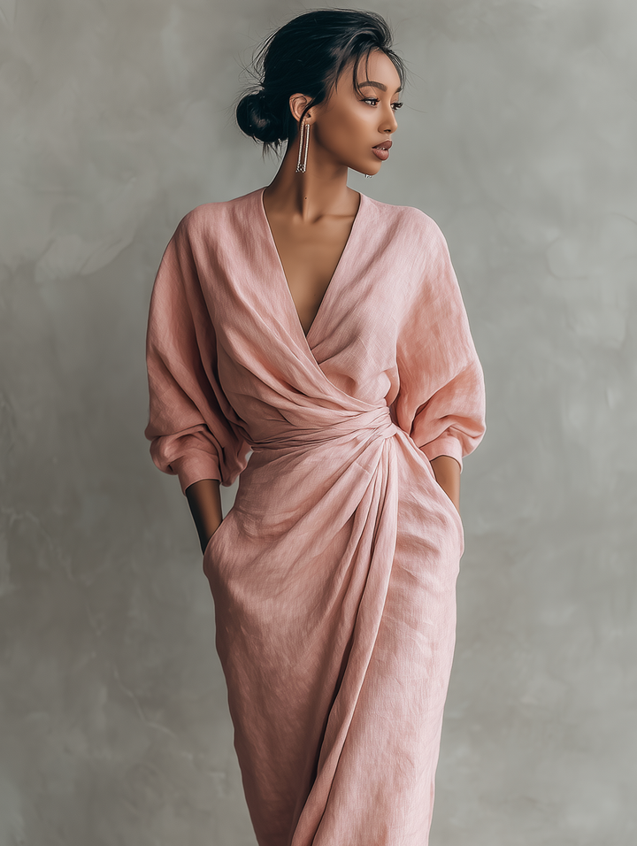 Priya V-Neck Linen Blend Relaxed Maxi Dress | Women&