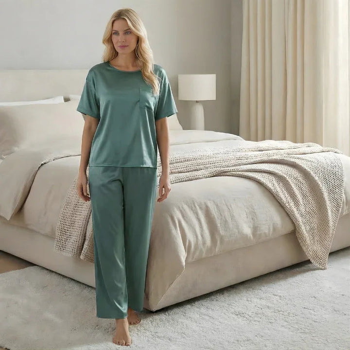 Loose Short-Sleeve Satin Women&