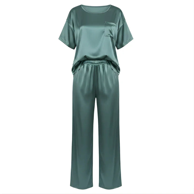 Loose Short-Sleeve Satin Women&
