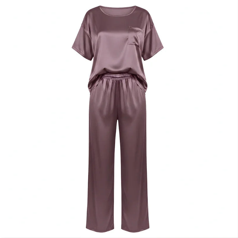 Loose Short-Sleeve Satin Women&