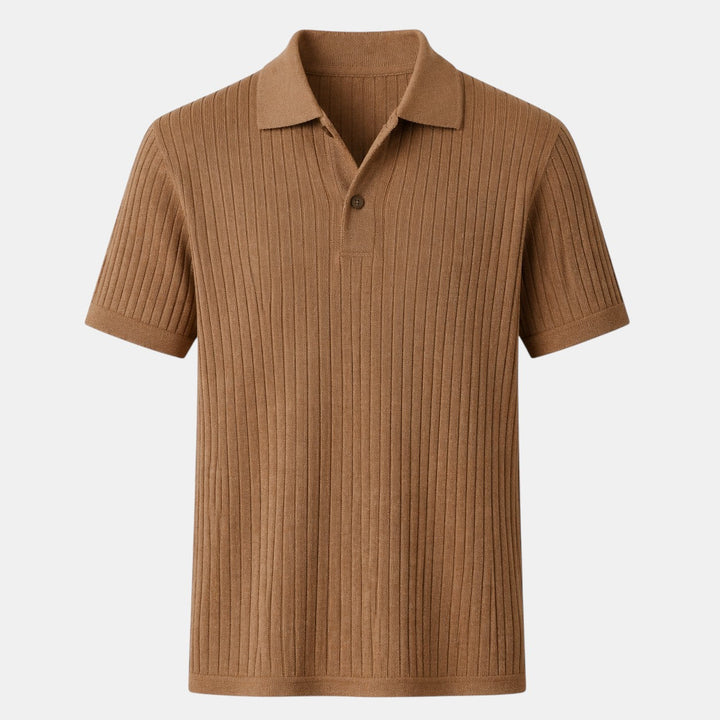 Geripptes Strick Poloshirt Herren Kurzarm Sommer
