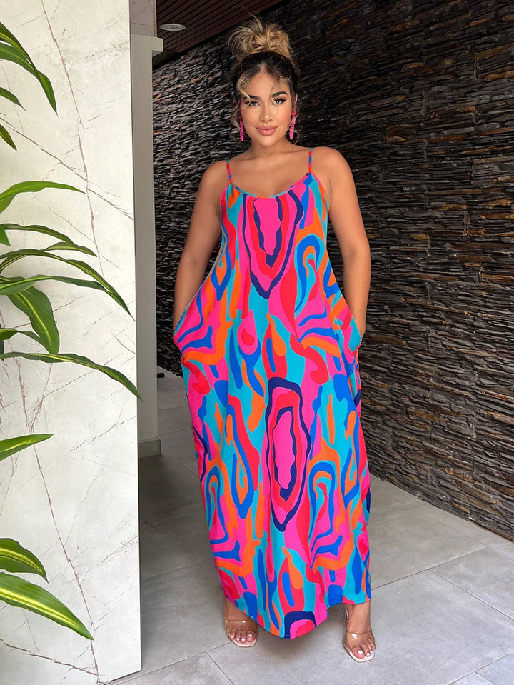 SHEIN SXY Abstract Printed Spaghetti Strap Beach Dress