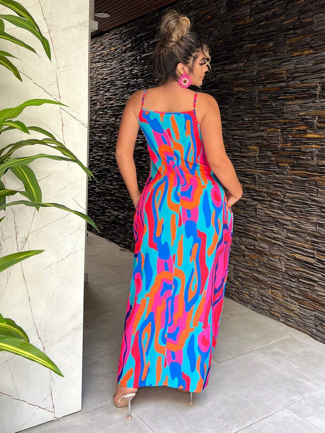 SHEIN SXY Abstract Printed Spaghetti Strap Beach Dress