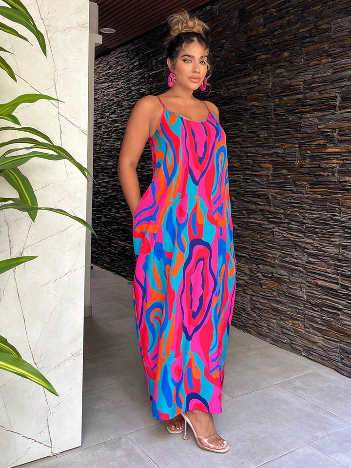SHEIN SXY Abstract Printed Spaghetti Strap Beach Dress
