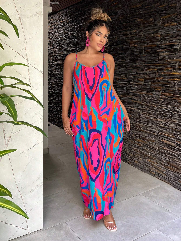 SHEIN SXY Abstract Printed Spaghetti Strap Beach Dress