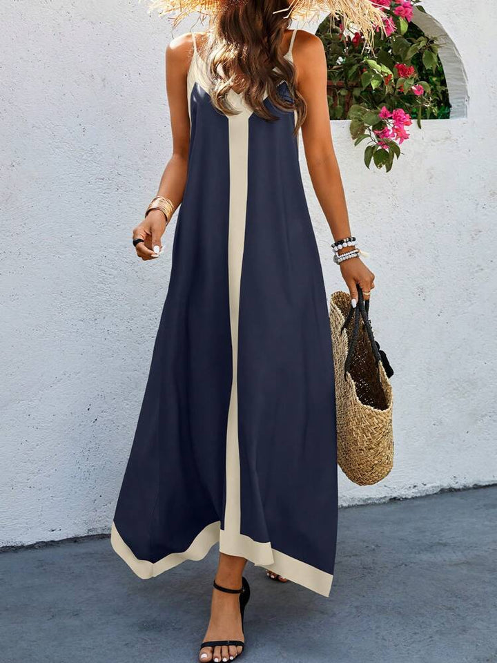 Breezaya Solid Color Panel Cami Strap Casual Long Dress Navy Blue