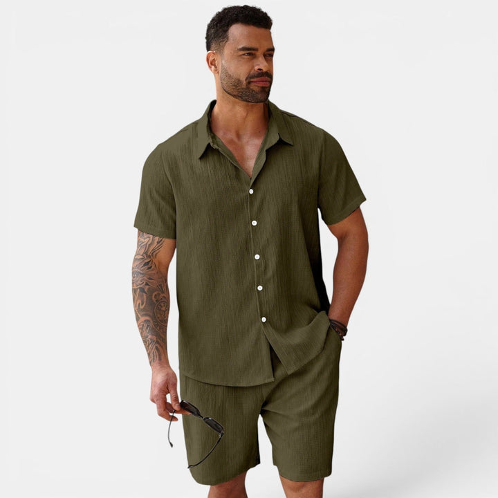 Atmungsaktives Casual Sommer Set Herren Zweiteiler Hemd