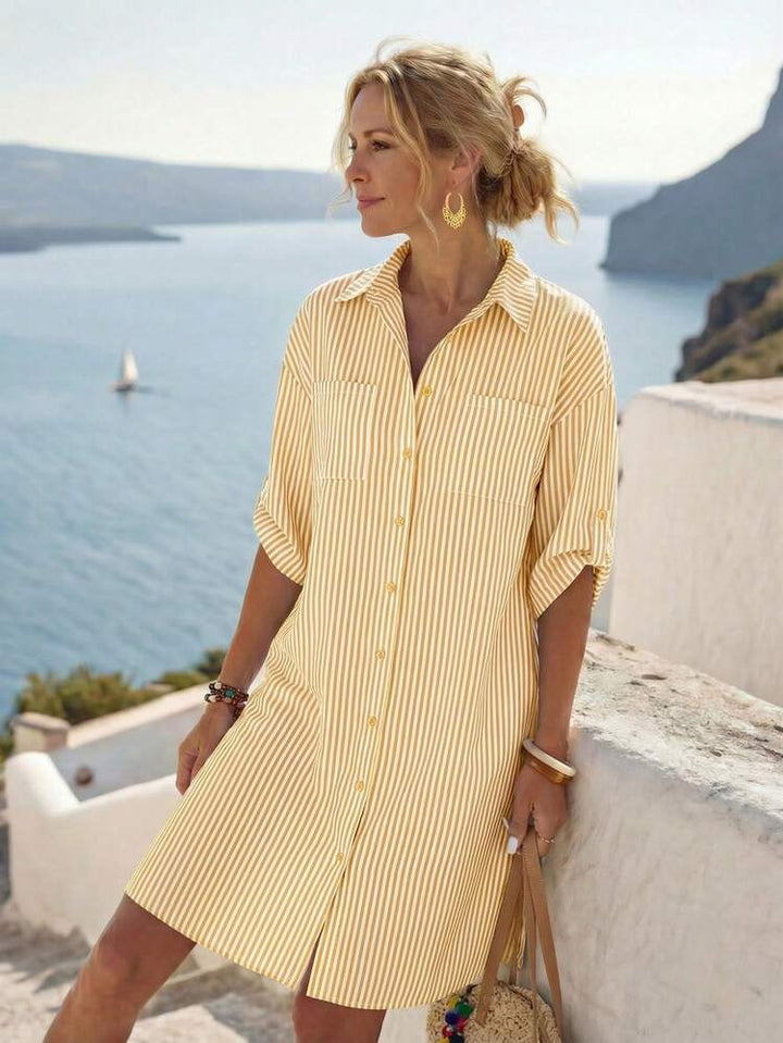 Striped Roll-Tab Sleeve Women&