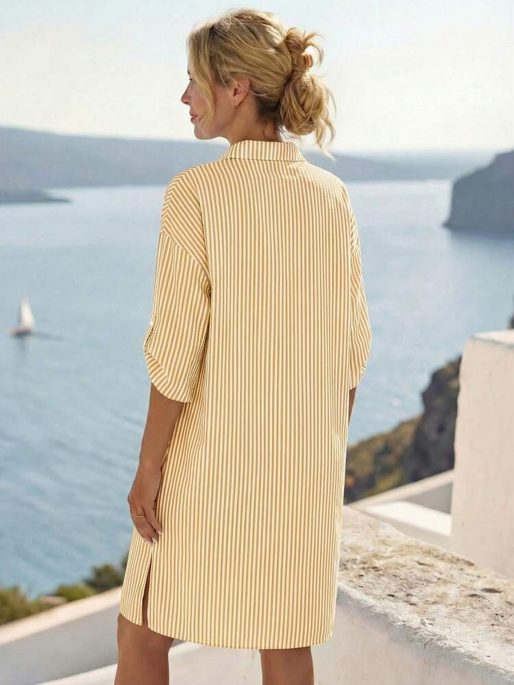 Striped Roll-Tab Sleeve Women&