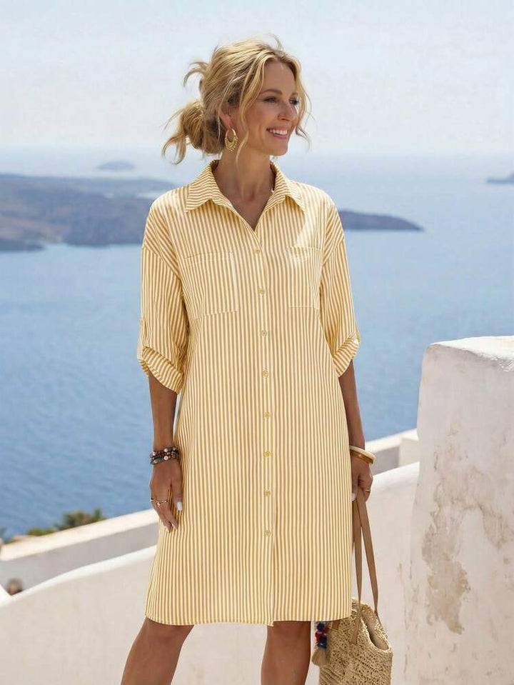 Striped Roll-Tab Sleeve Women&