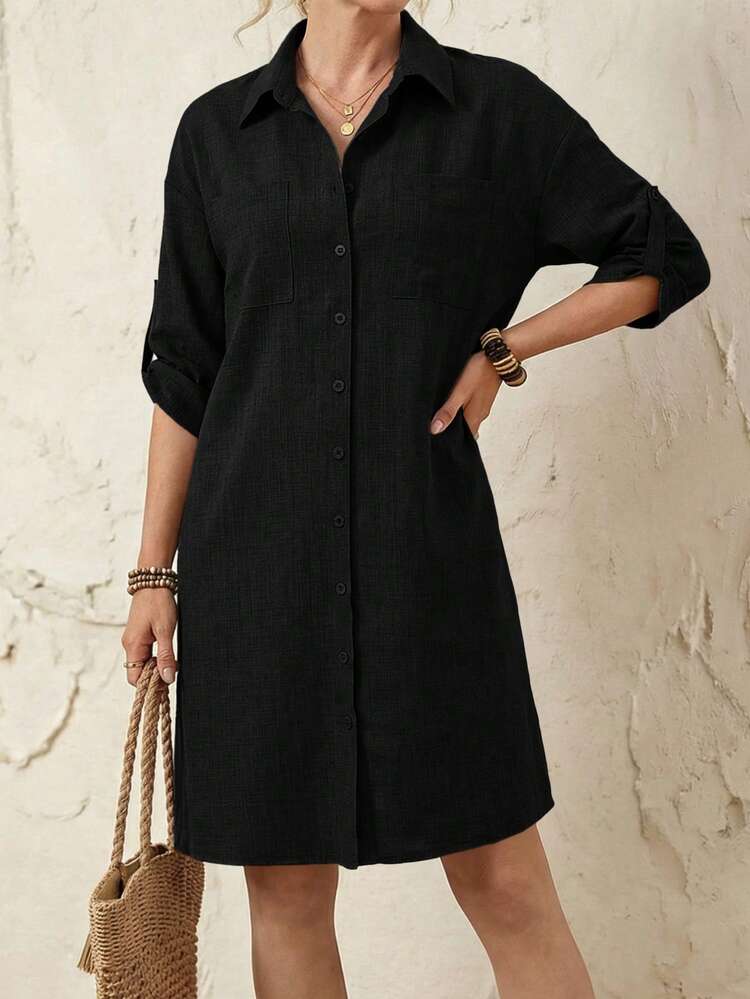 Striped Roll-Tab Sleeve Women&