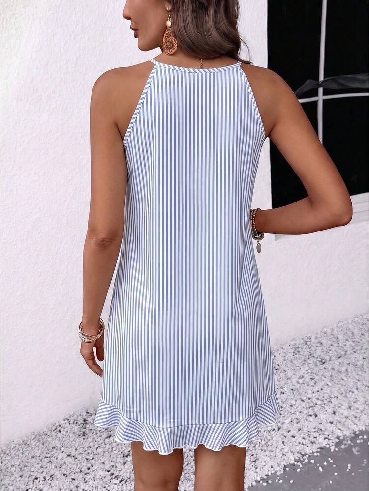EMERY ROSE Striped A-Line Dress Off-The-Shoulder Sleeveless Vacation