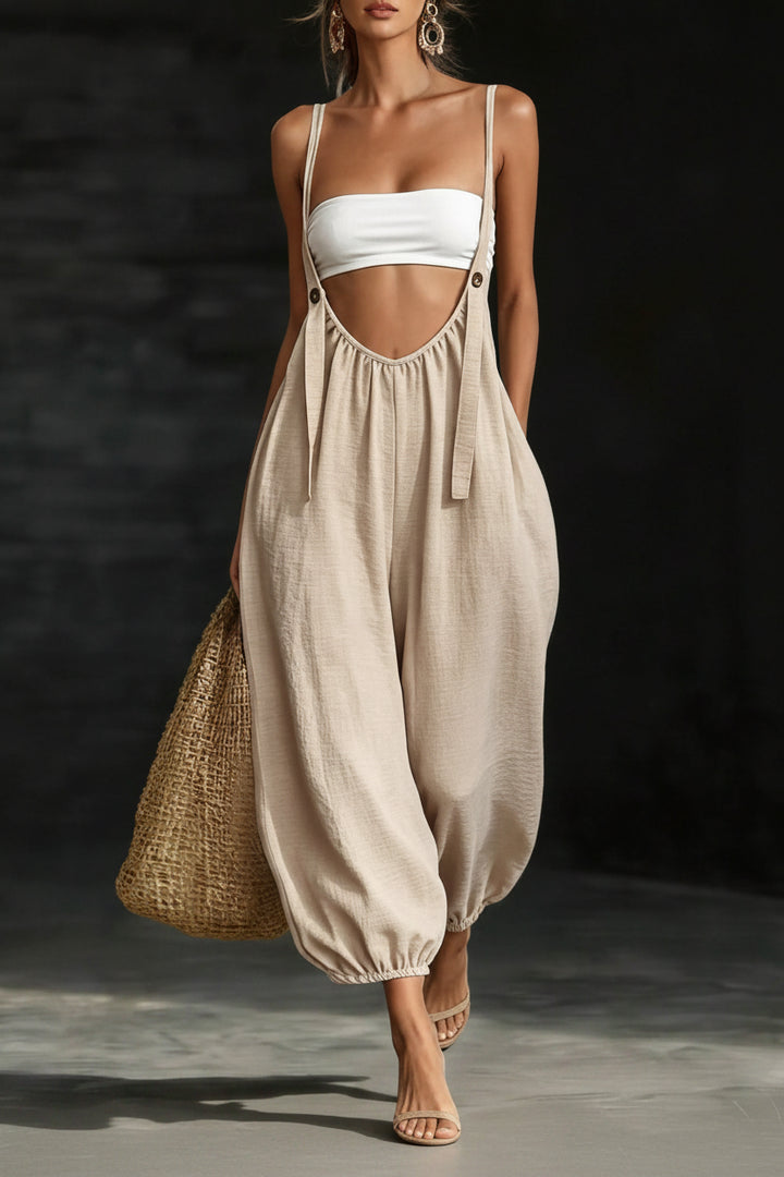 SHEIN Fiorisel Sleeveless Boho Casual Summer Jumpsuit Khaki