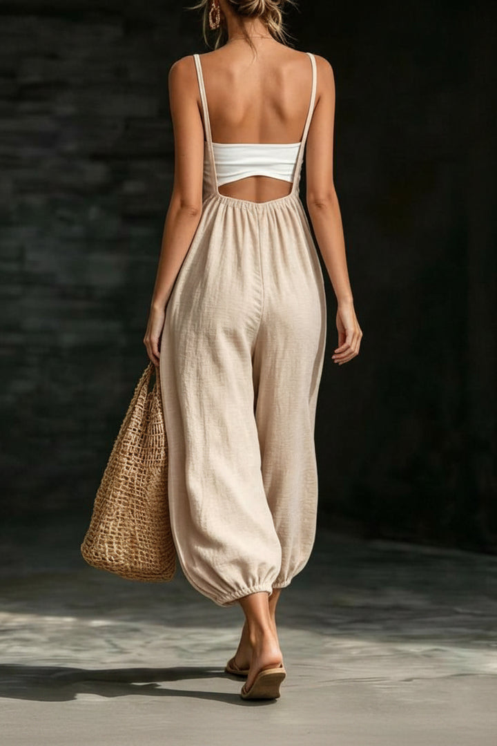 SHEIN Fiorisel Sleeveless Boho Casual Summer Jumpsuit Khaki