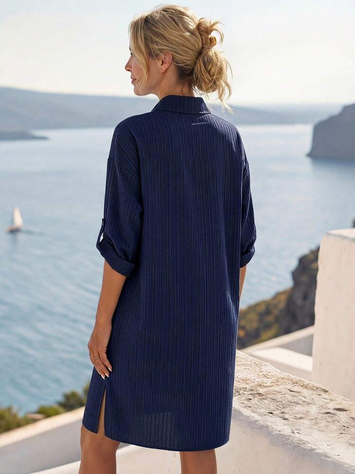 Striped Roll-Tab Sleeve Women&