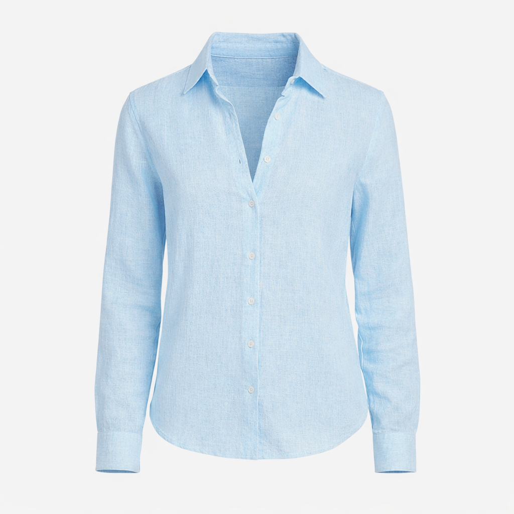 Navacava Women's Button-Up Shirt in light blue — effortless old money style