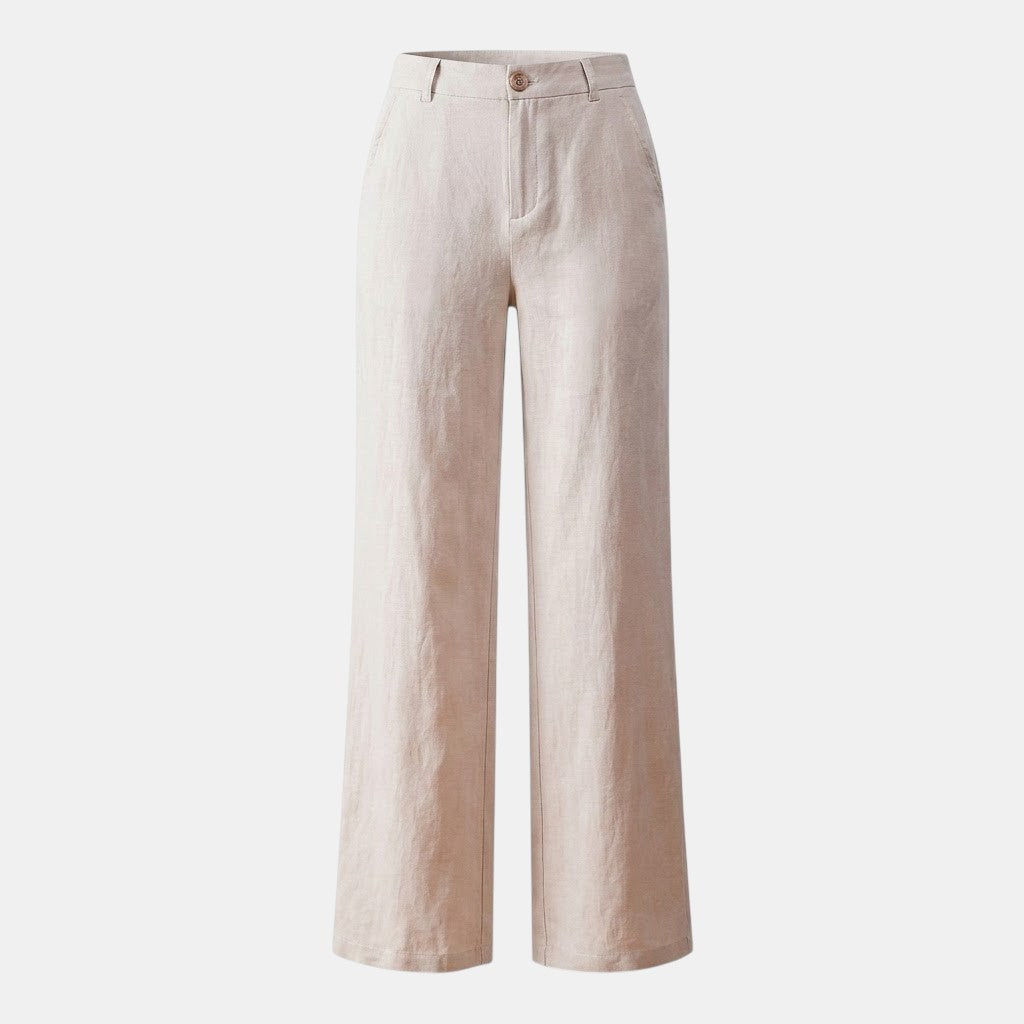 Navacava Cotton Linen Wide-Leg Pants in khaki — breathable old money style