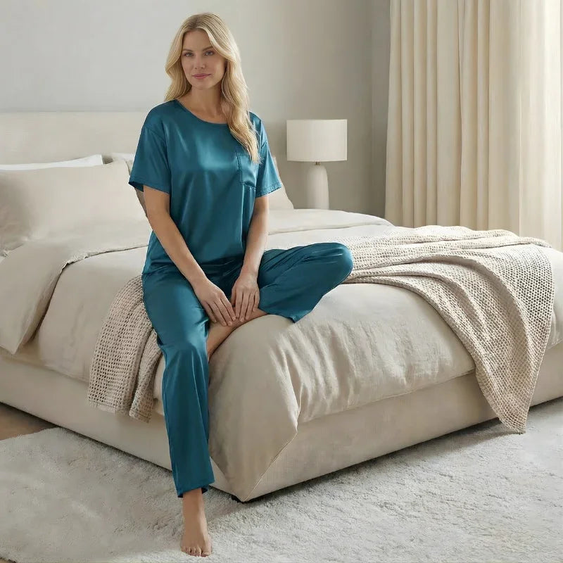 Loose Short-Sleeve Satin Women&