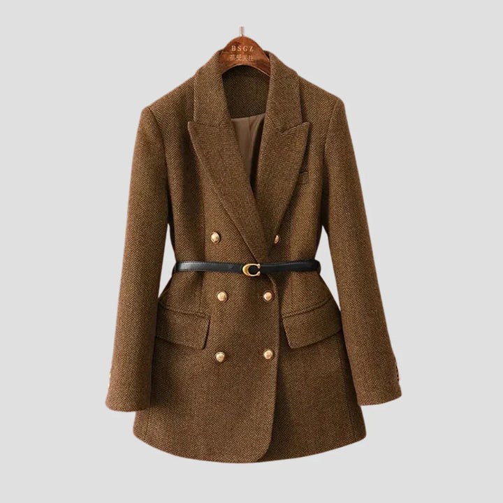 Navacava tweed jacket front detail — classic double-breasted elegance