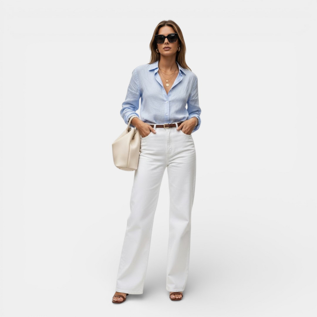 Navacava high waist pants back view — clean classic feminine silhouette