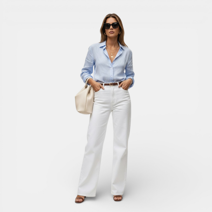 Navacava high waist pants back view — clean classic feminine silhouette