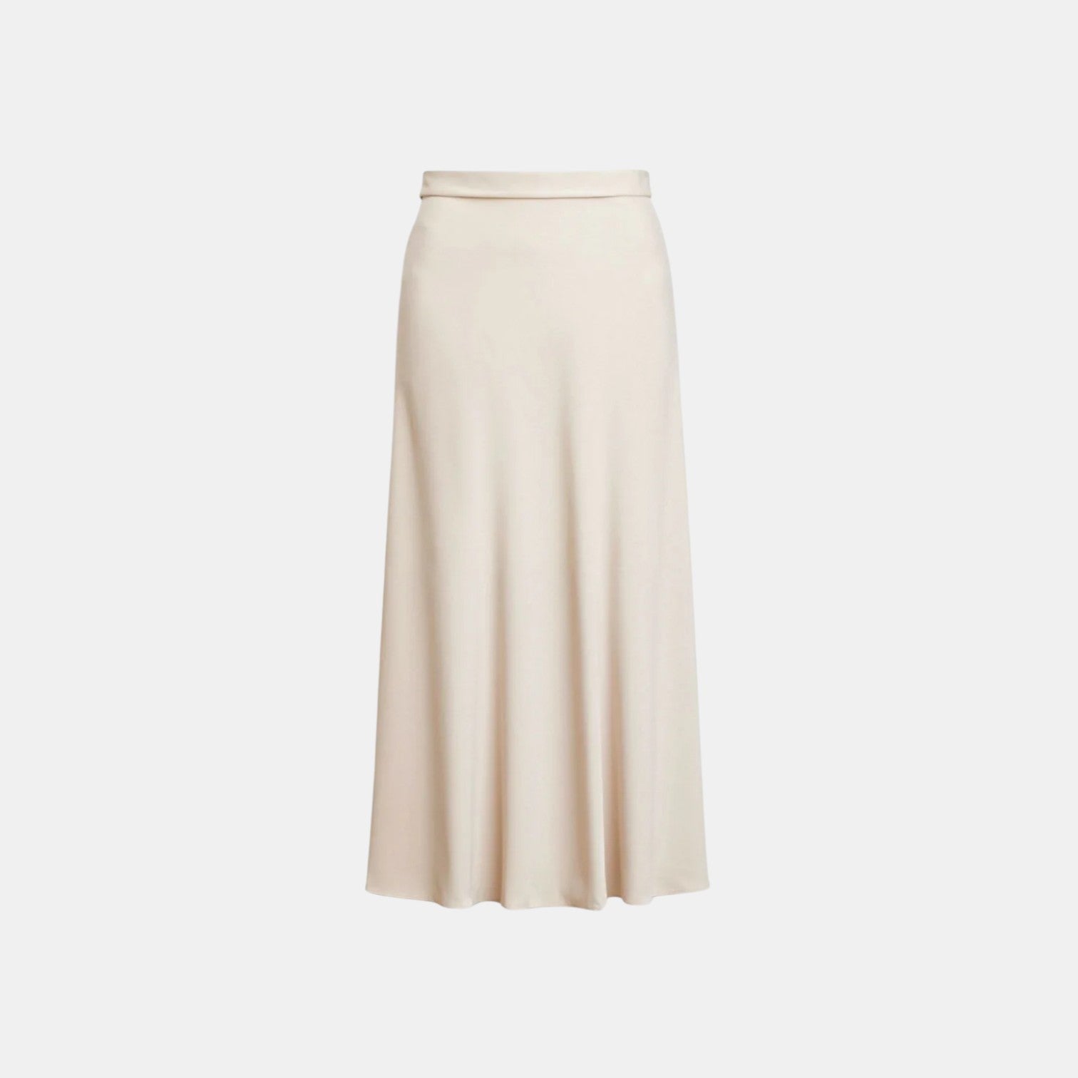 Navacava Women's High Waist Silk Midi Skirt in beige — fluid old money elegance