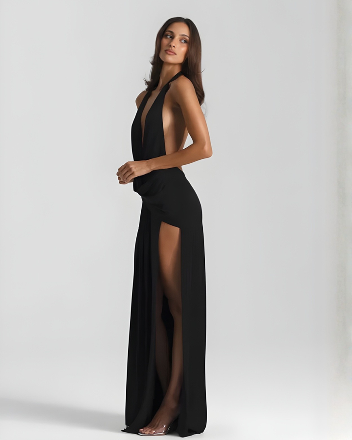 Plunge Halter Backless Women&