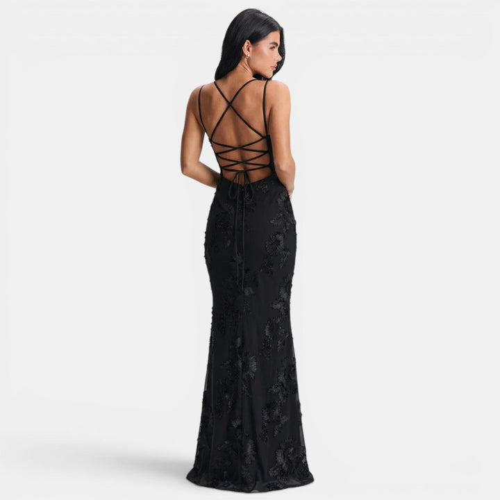Navacava lace maxi dress front view — flowing feminine silhouette