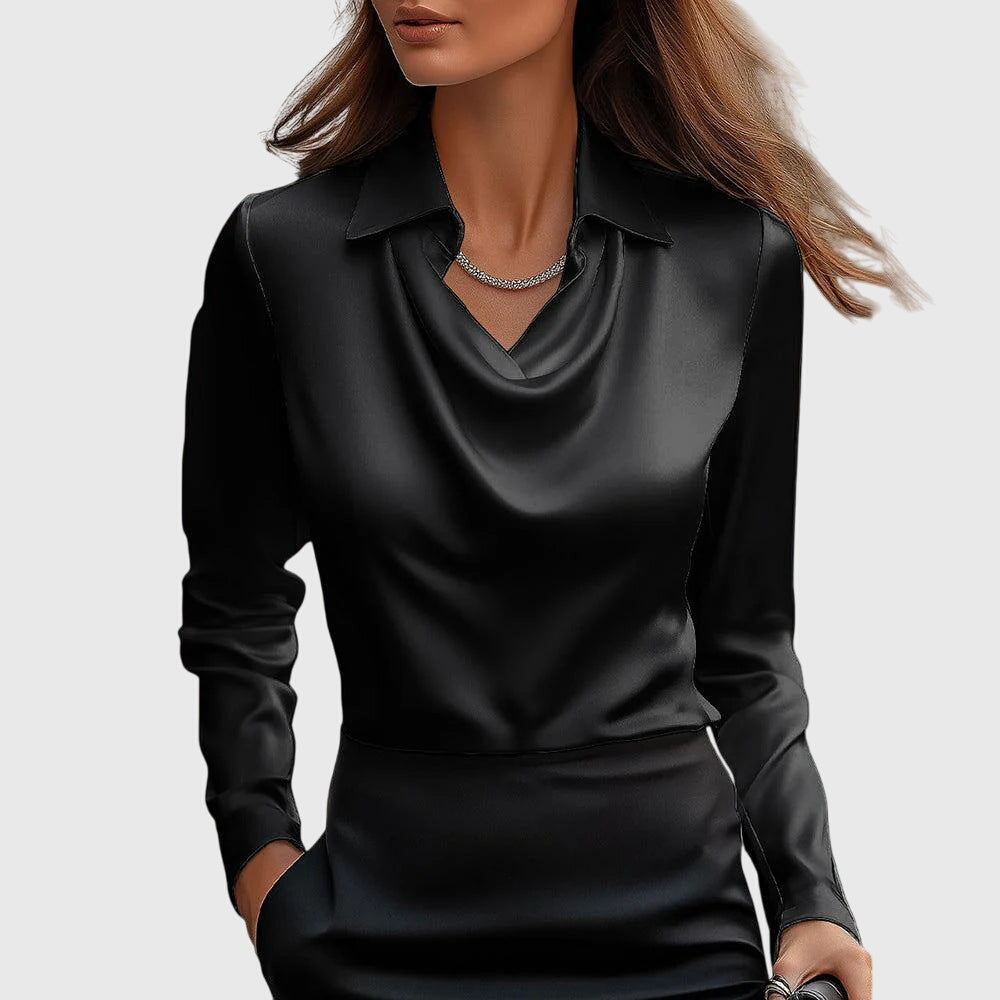Brooklyn Pleated V-Neck Satin Blouse | Women&
