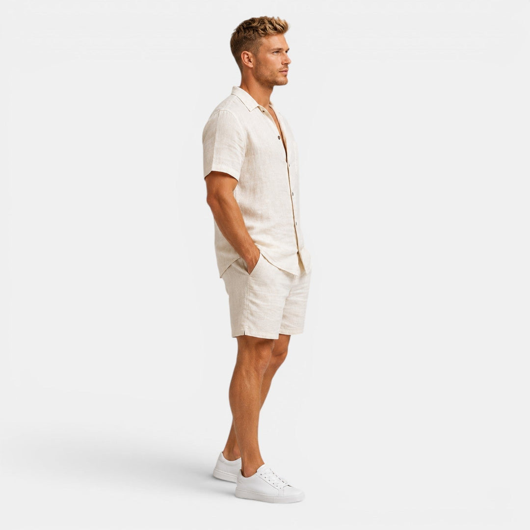 Leinen Sommer Set Herren Kurzarm Shorts Zweiteiler