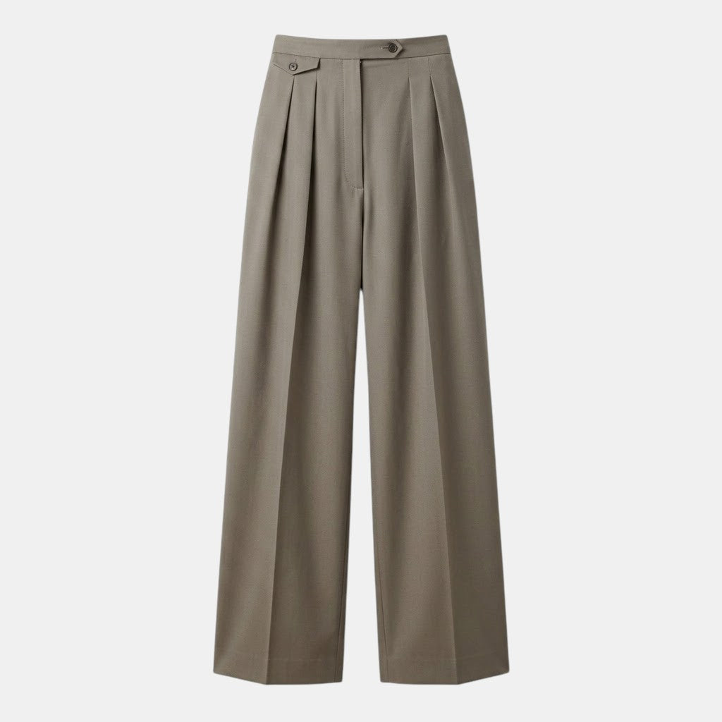 Navacava Woollen Oversized Trousers in khaki — tailored old money warmth