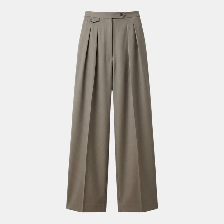 Navacava Woollen Oversized Trousers in khaki — tailored old money warmth