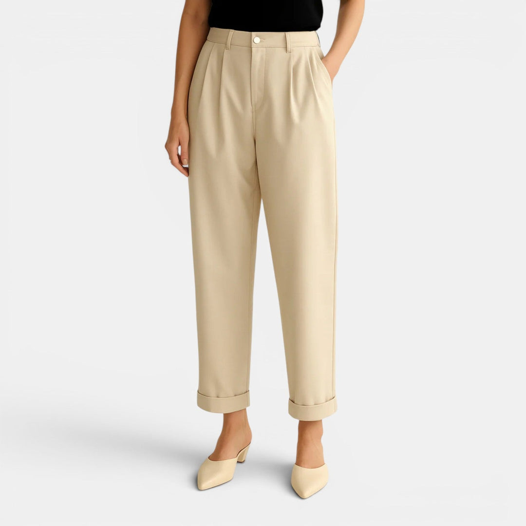 Navacava linen pants front view — flattering high-waist silhouette