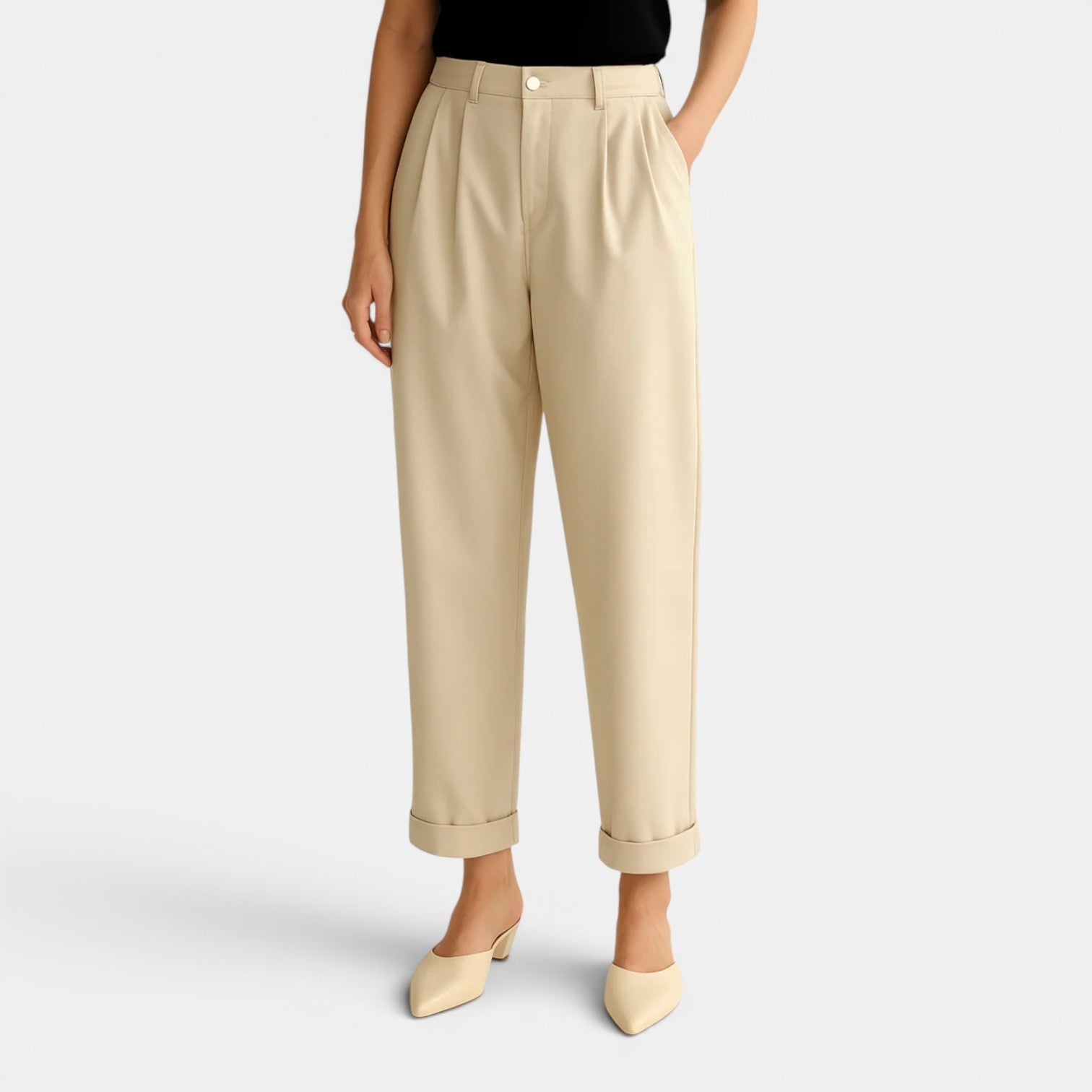 Navacava linen pants front view — flattering high-waist silhouette