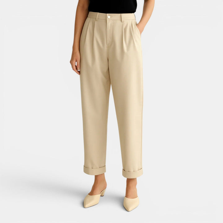 Navacava linen pants front view — flattering high-waist silhouette