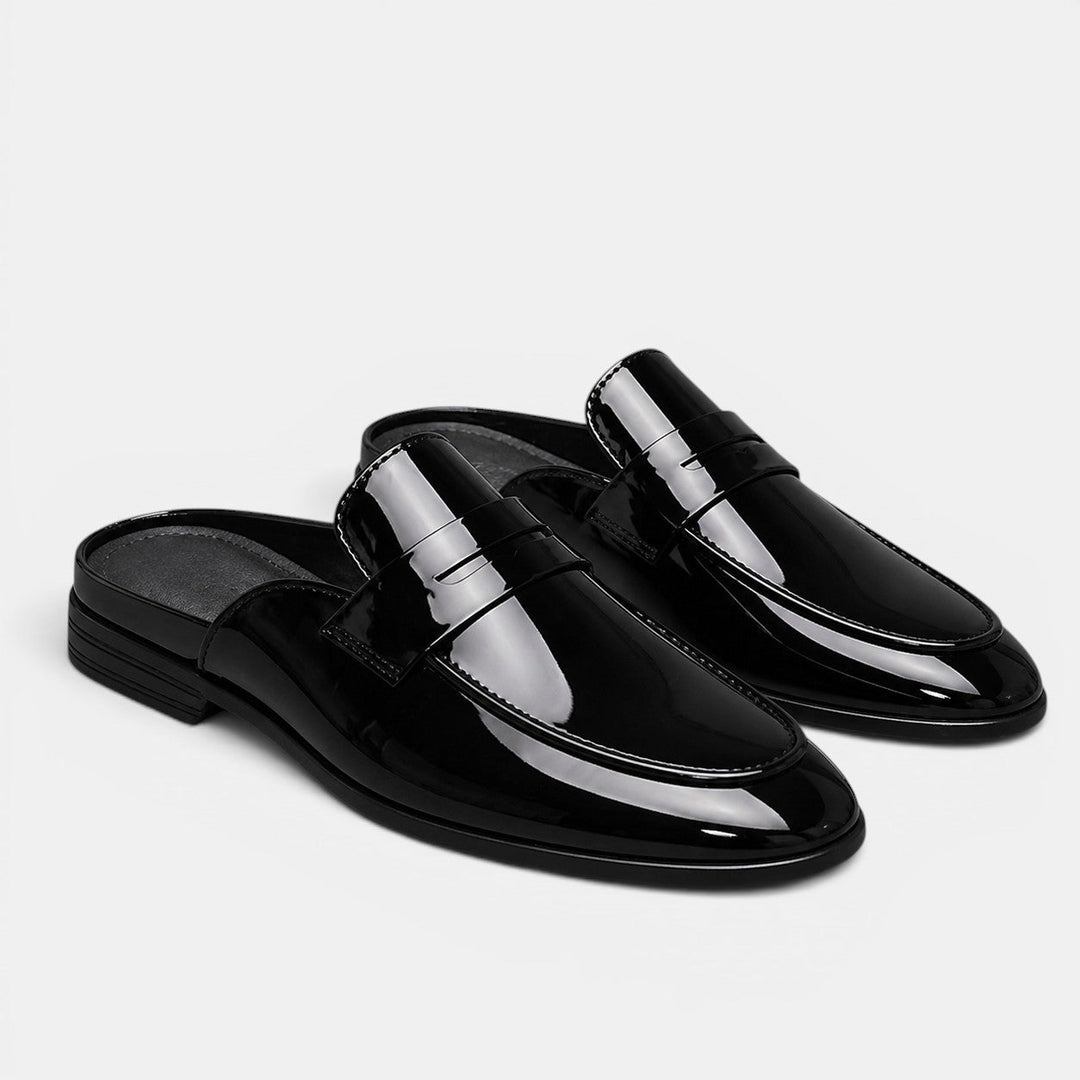 Glänzende Lackleder Mules Herren Elegante Pantoletten