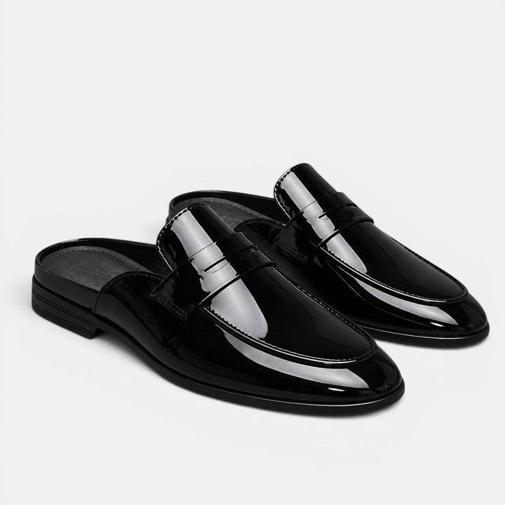 Glänzende Lackleder Mules Herren Elegante Pantoletten