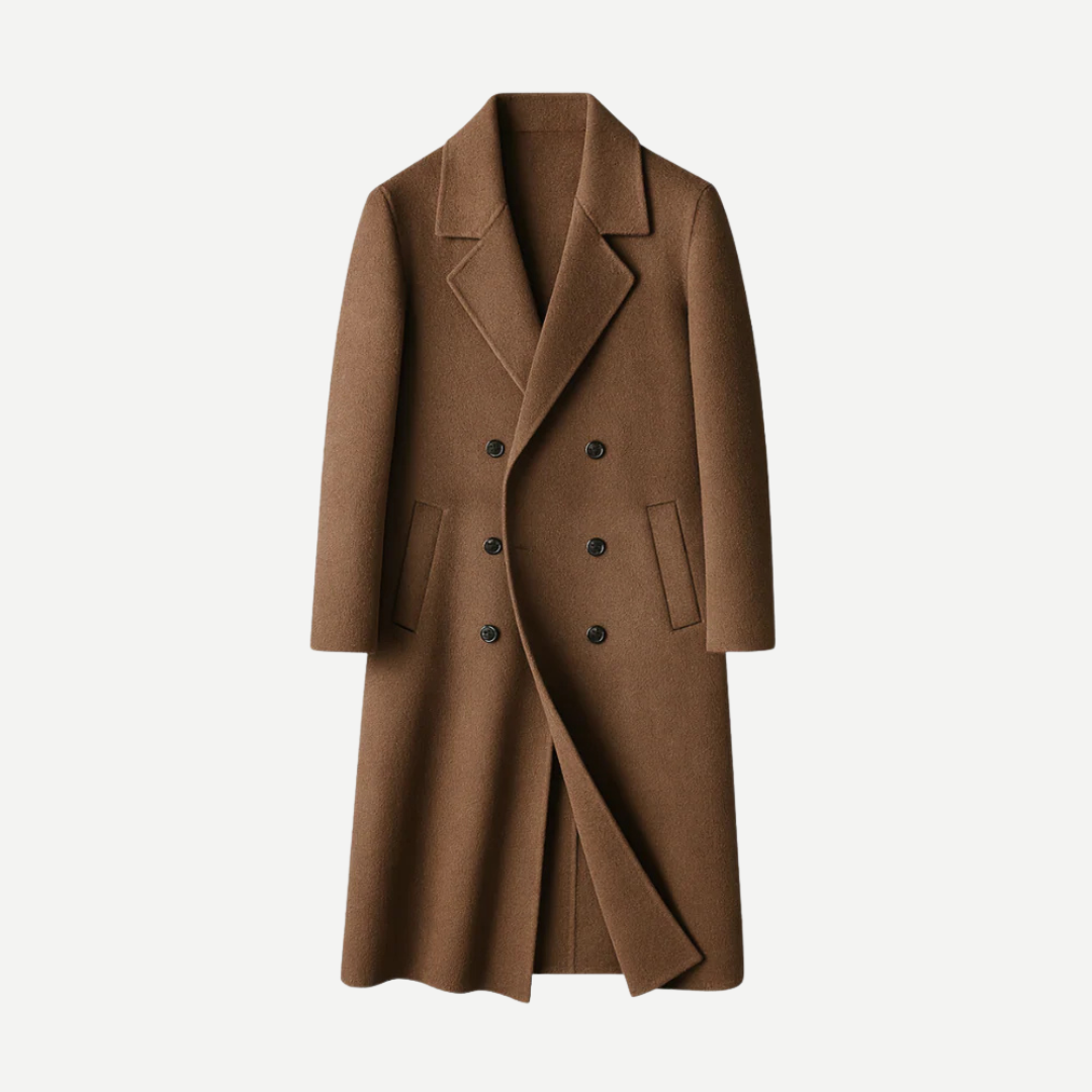 Navacava Women's Classic Overcoat in brown — timeless double-breasted elegance