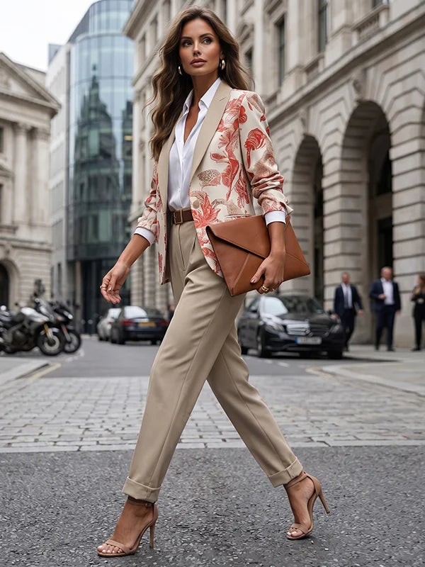 MieSuit High Waisted 2-Piece Suit Beige with Red Stripes