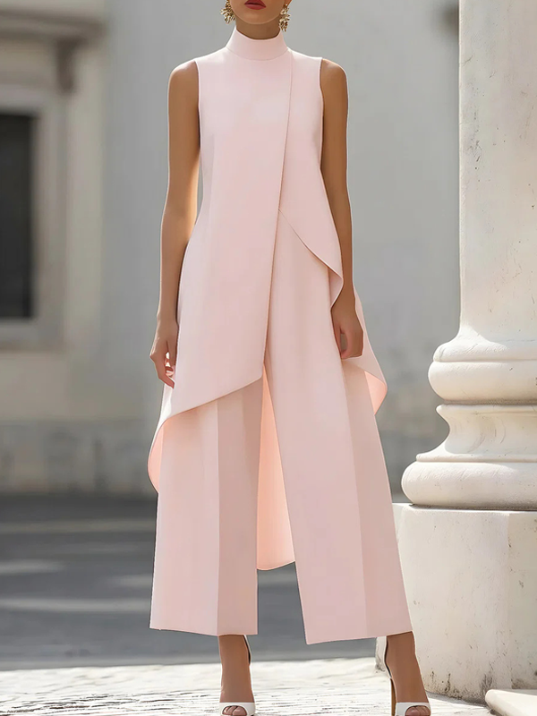 Miesuit Sleeveless High-Neck Tunic and Wide-Leg Trousers Suit
