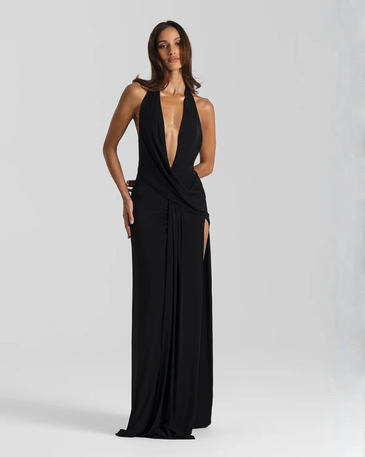 Plunge Halter Backless Women&