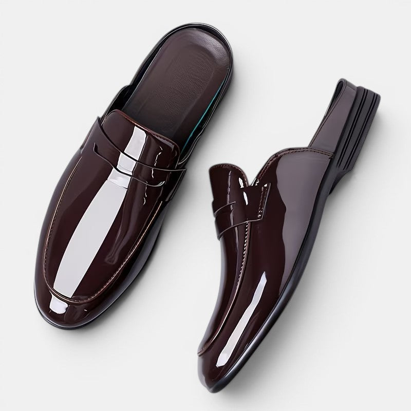 Glänzende Lackleder Mules Herren Elegante Pantoletten