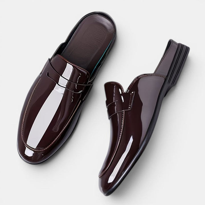 Glänzende Lackleder Mules Herren Elegante Pantoletten