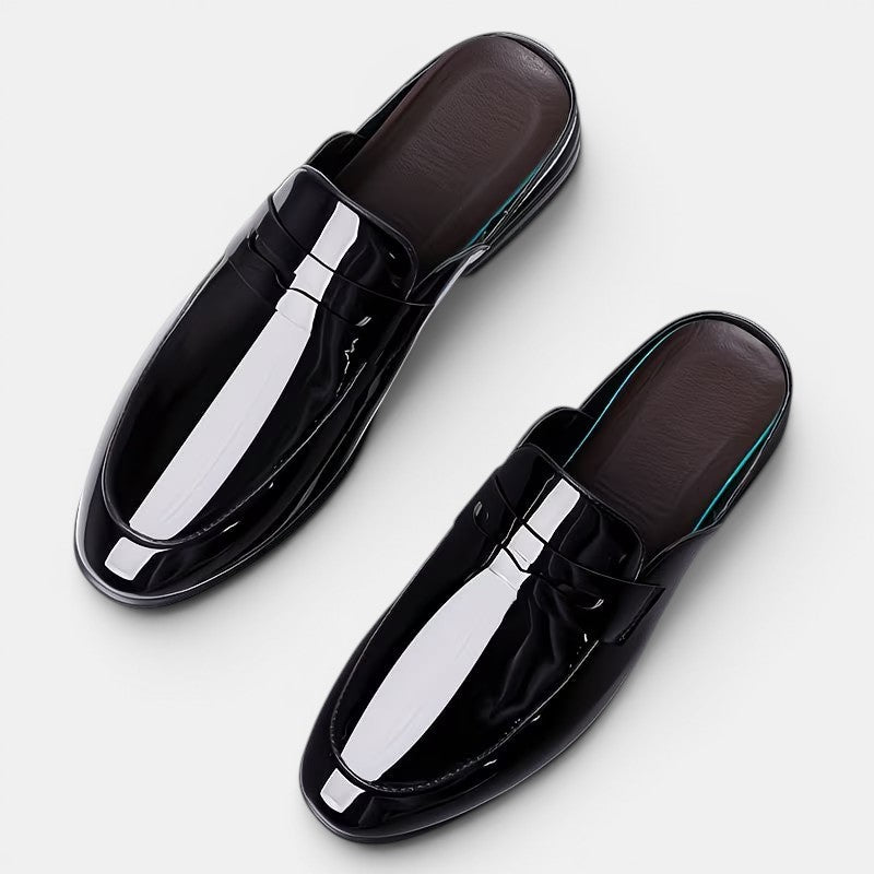 Glänzende Lackleder Mules Herren Elegante Pantoletten