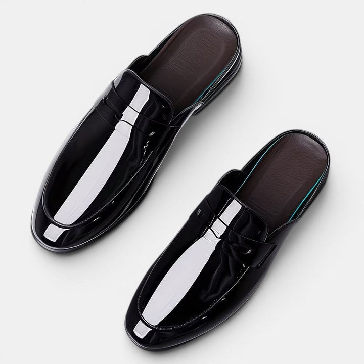 Glänzende Lackleder Mules Herren Elegante Pantoletten