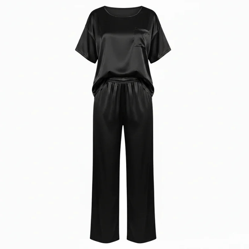 Loose Short-Sleeve Satin Women&